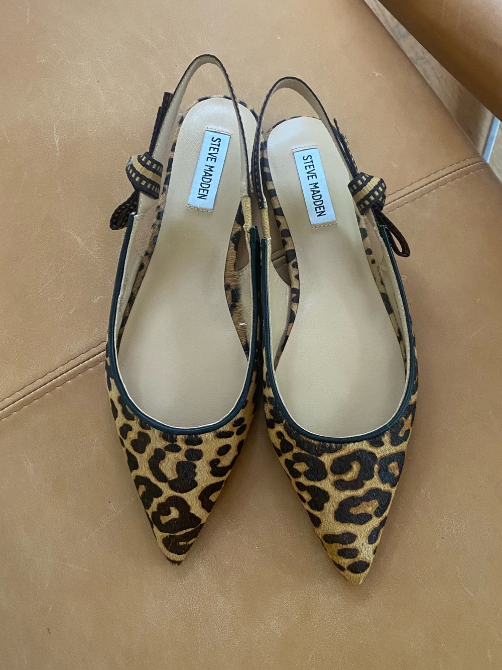 Steve Madden Olsen Leopard Pony Hair Slingback Pointed Toe Flats US 8 NWT
